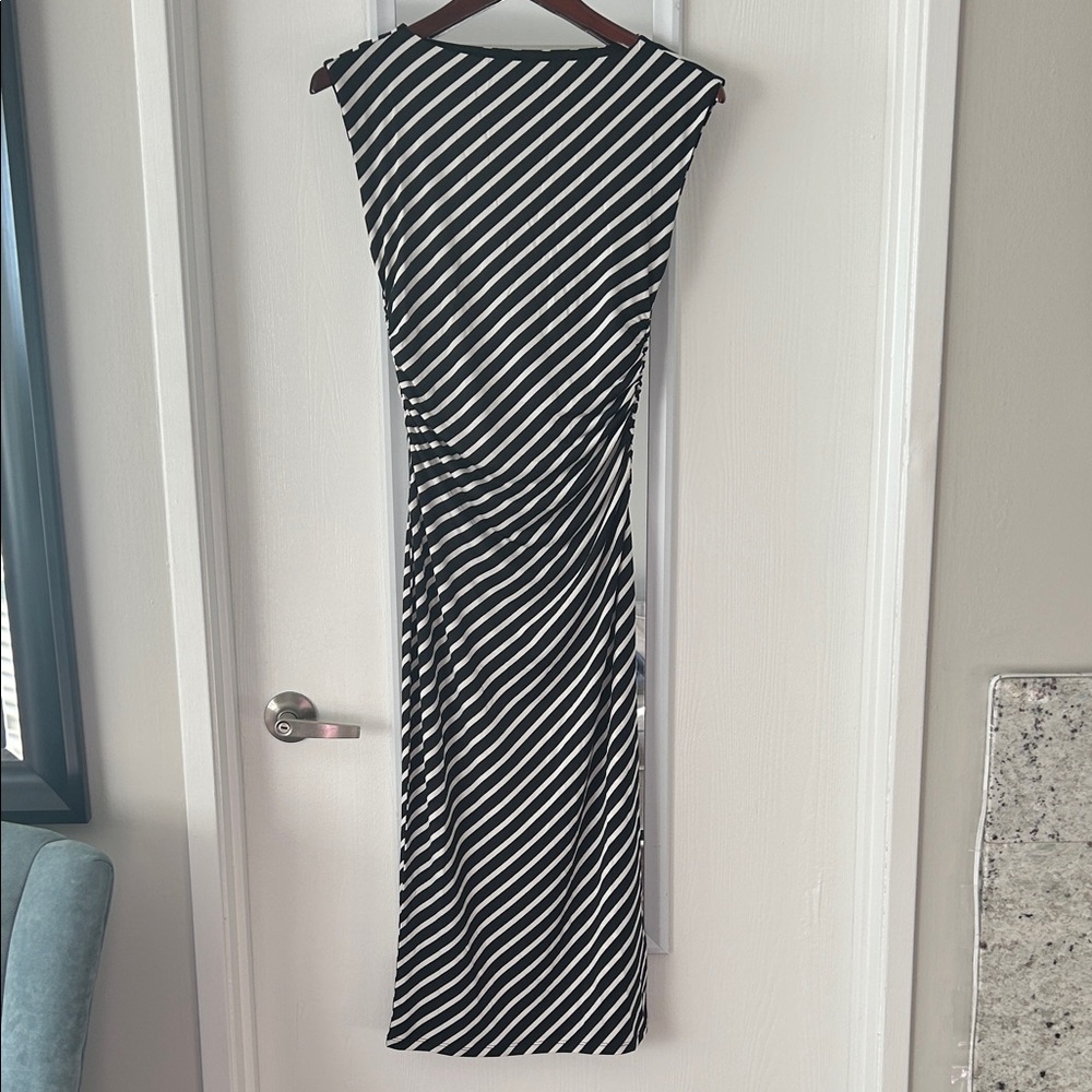 H&M Women’s Small Stretchy Black and White Diagonal Striped Midi Dress